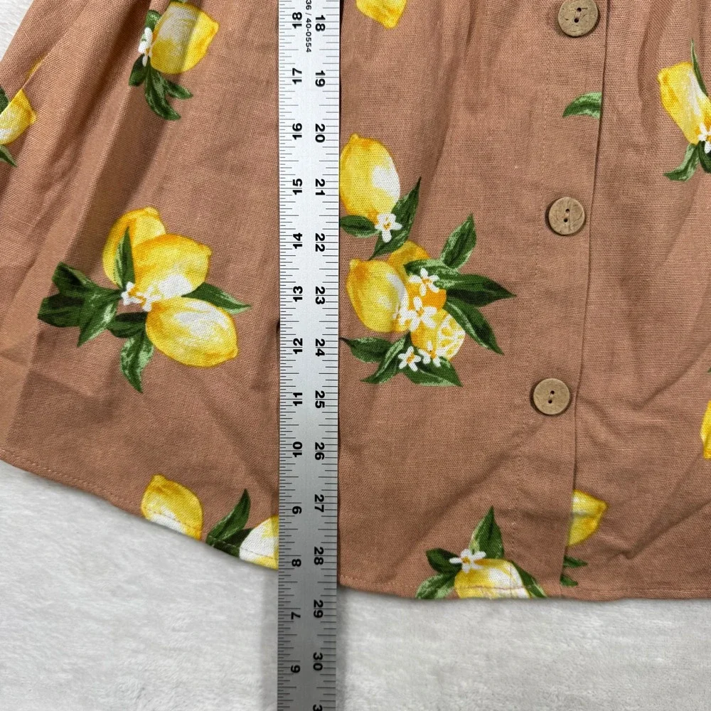 Sweet Rain Lemon Print Linen Blend Tie Front Mini Dress Tan Yellow Small - Picture 6 of 13